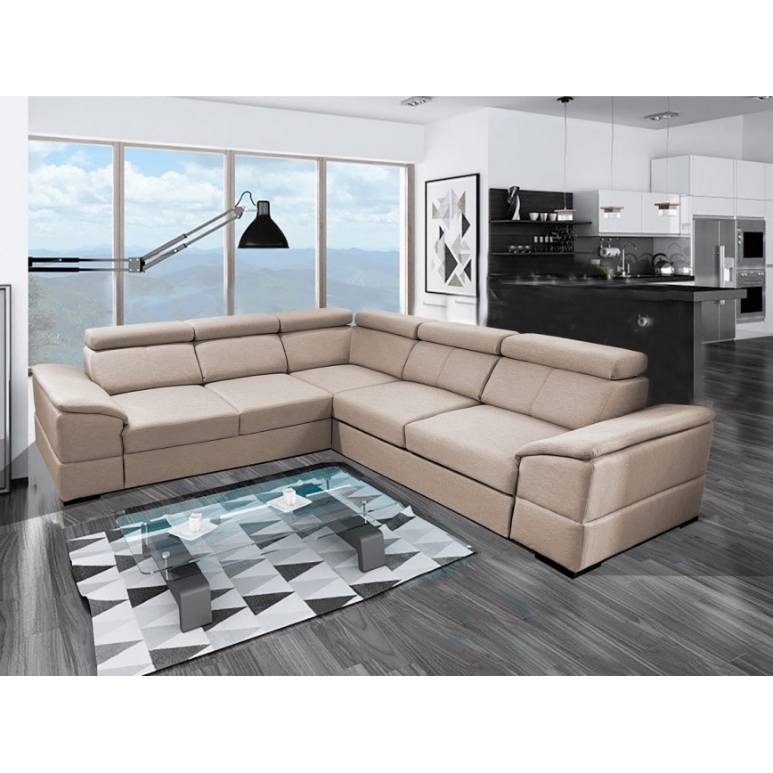 Universell hörnsoffa med bäddfunktion med förvaringsutrymme GRANADA beige