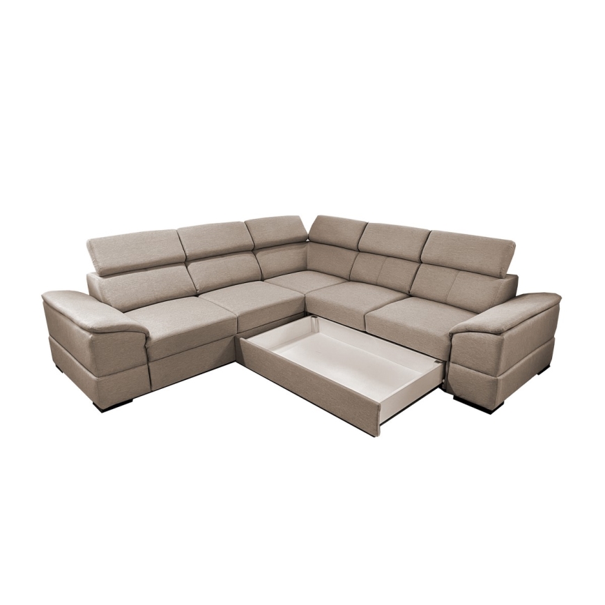 Universell hörnsoffa med bäddfunktion med förvaringsutrymme GRANADA beige