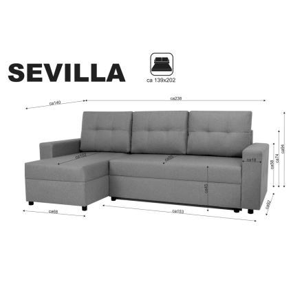 Universell hörnsoffa med sovfunktion och förvaringsutrymme SEVILLA antracit