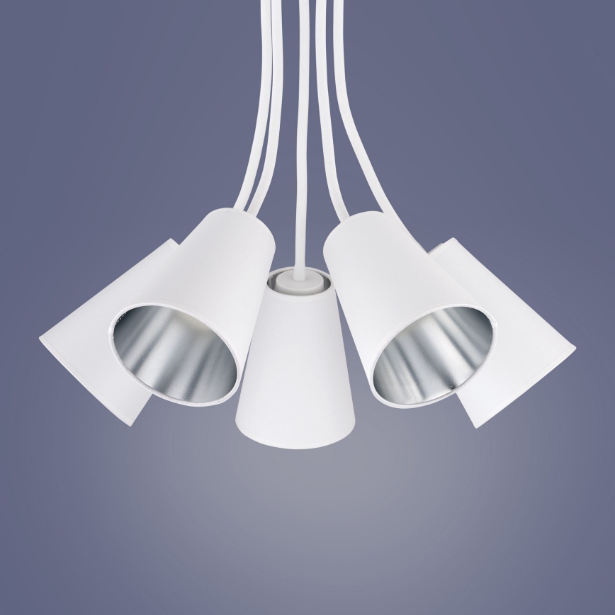 Upphängningsbar Ljuskrona  WIRE 5xE27/15W/230V vit /silver