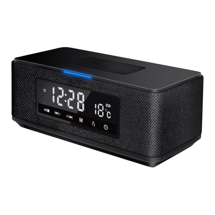 Uppladdningsbar högtalare med LCD-skärm, väckarklocka och trådlös laddning 6-i-1 10W/3600 mAh