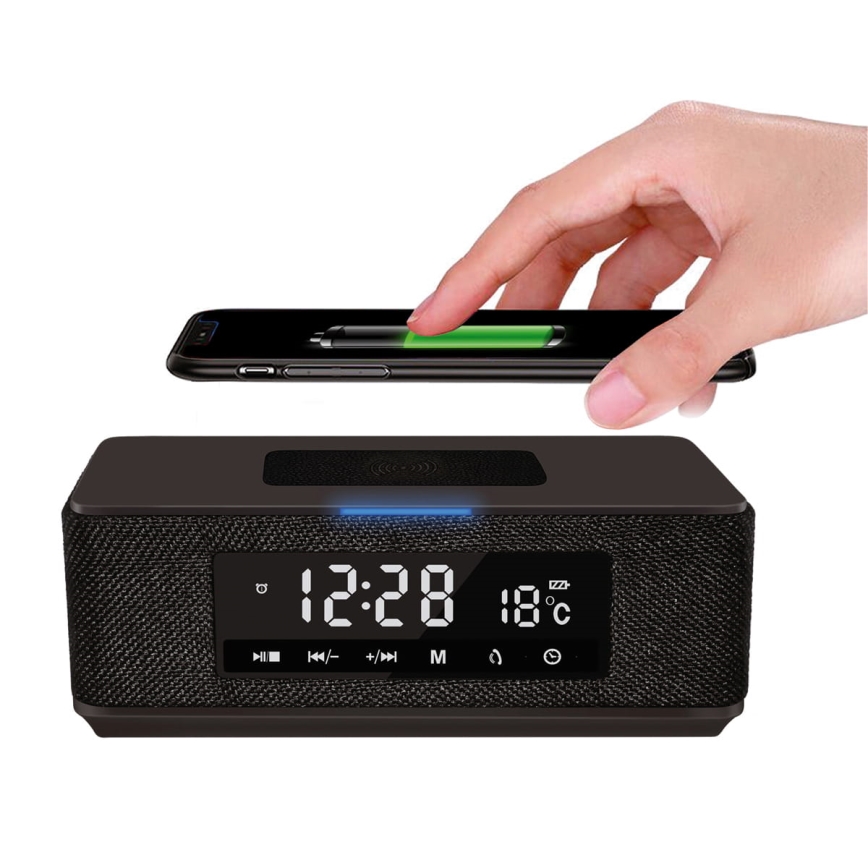 Uppladdningsbar högtalare med LCD-skärm, väckarklocka och trådlös laddning 6-i-1 10W/3600 mAh