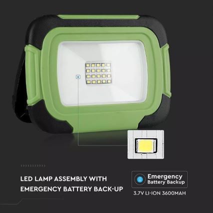 Uppladdningsbar LED-strålkastare SAMSUNG CHIP LED/10W/3,7V IP44 4000K 3600 mAh grön