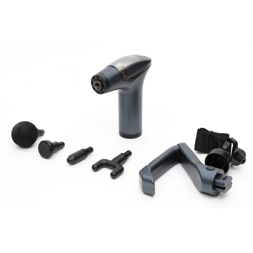 Uppladdningsbar massagespistol med 4 huvuden och strap 25W/5V 1500 mAh