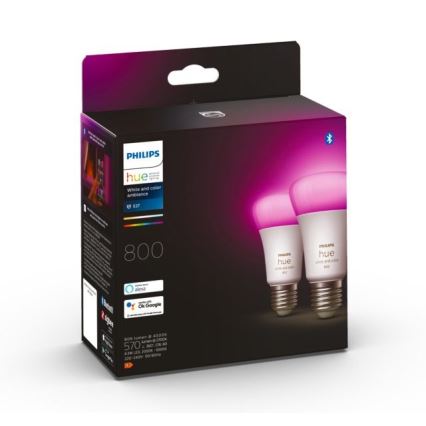 UPPSÄTTNING 2x LED ljusreglerad glödlampa  Philips Hue White And Color Ambiance A60 E27/6,5W/230V 2000-6500K