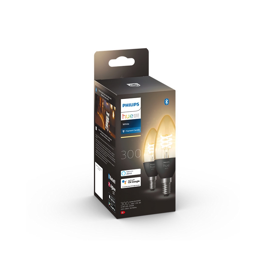 UPPSÄTTNING 2x LED ljusreglerad glödlampa  Philips Hue WHITE FILAMENT E14/4,5W/230V 2100K