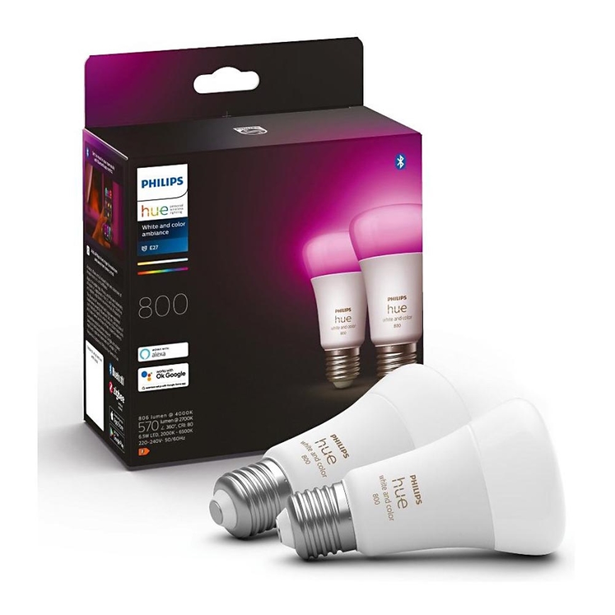 UPPSÄTTNING 2x LED ljusreglerad glödlampa  Philips Hue White And Color Ambiance A60 E27/6,5W/230V 2000-6500K