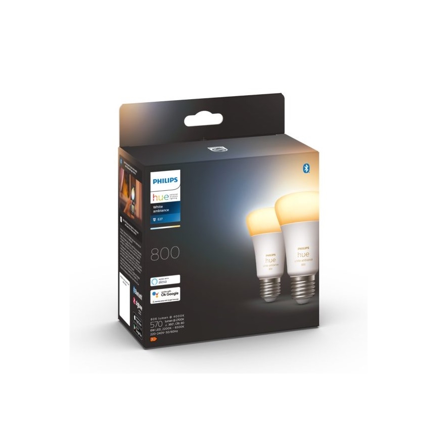 UPPSÄTTNING 2xLED ljusreglerad glödlampa  Philips Hue WHITE AMBIANCE E27/6W/230V 2200-6500K