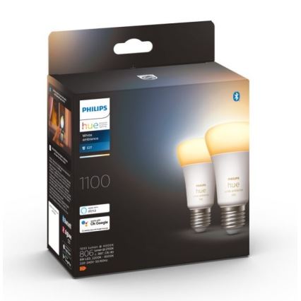 UPPSÄTTNING 2xLED ljusreglerad glödlampa  Philips Hue WHITE AMBIANCE E27/8W/230V 2200-6500K