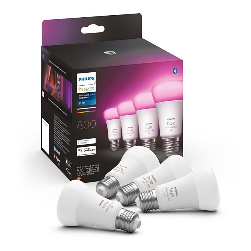 UPPSÄTTNING 4x LED ljusreglerad glödlampa  Philips Hue White And Color Ambiance E27/6,5W/230V 2000-6500K