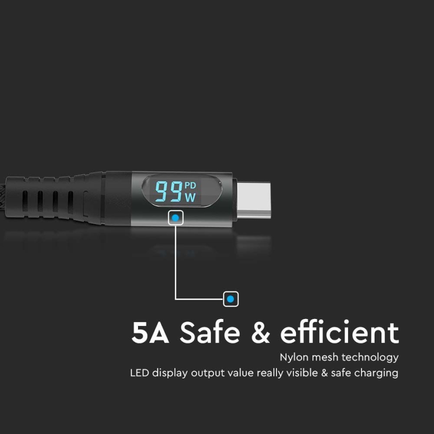 USB-kabel TYPE C connector LED display 1m