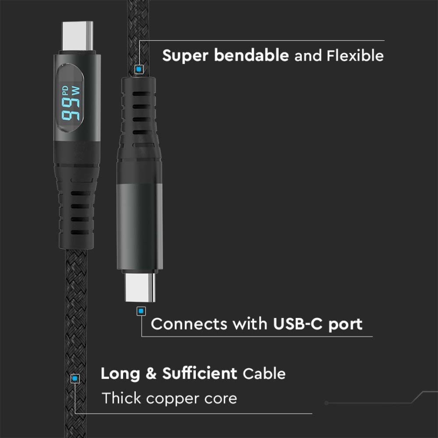 USB-kabel TYPE C connector LED display 1m