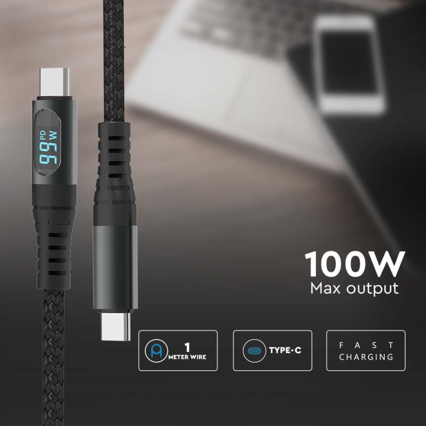 USB-kabel TYPE C connector LED display 1m