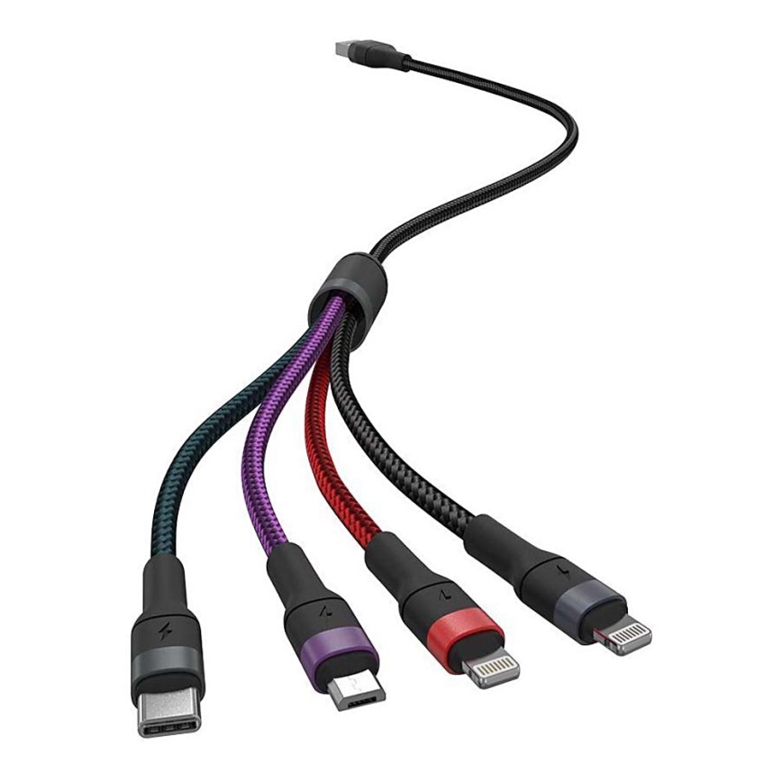USB-kabel USB-A / USB Lightning  / MicroUSB / USB-C 1,2m Flerfärgad