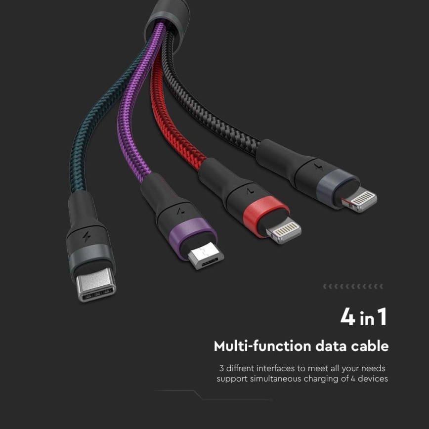USB-kabel USB-A / USB Lightning  / MicroUSB / USB-C 1,2m Flerfärgad