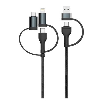 USB-kabel USB-A/ USB Lightning  / MicroUSB / USB-C Power Delivery 60W 1,2m svart