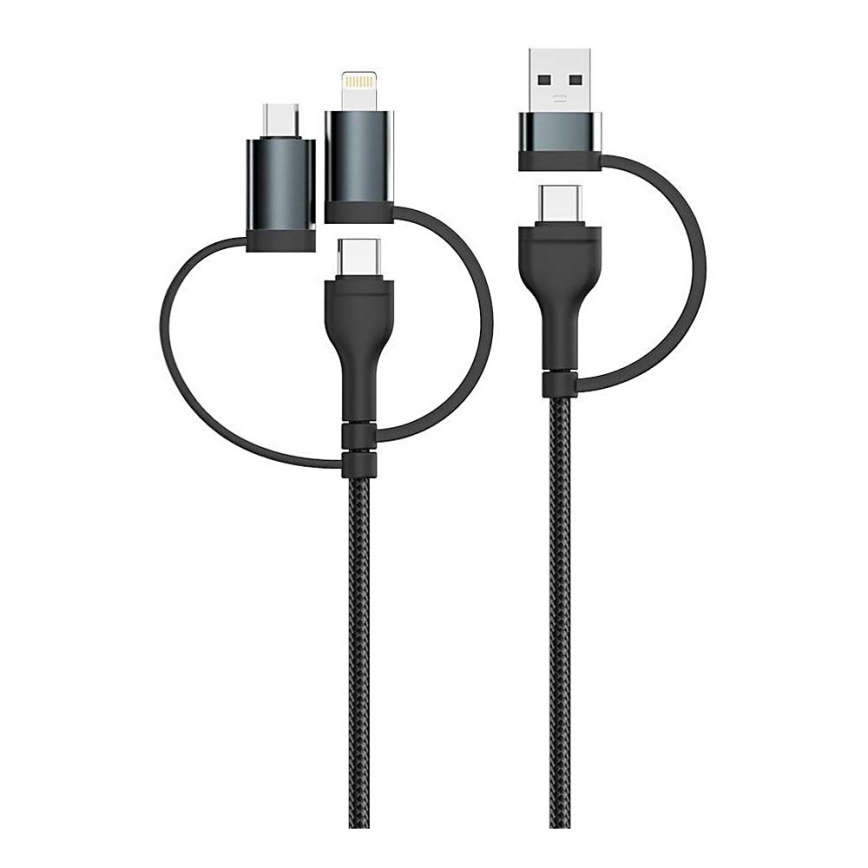 USB-kabel USB-A/ USB Lightning  / MicroUSB / USB-C Power Delivery 60W 1,2m svart