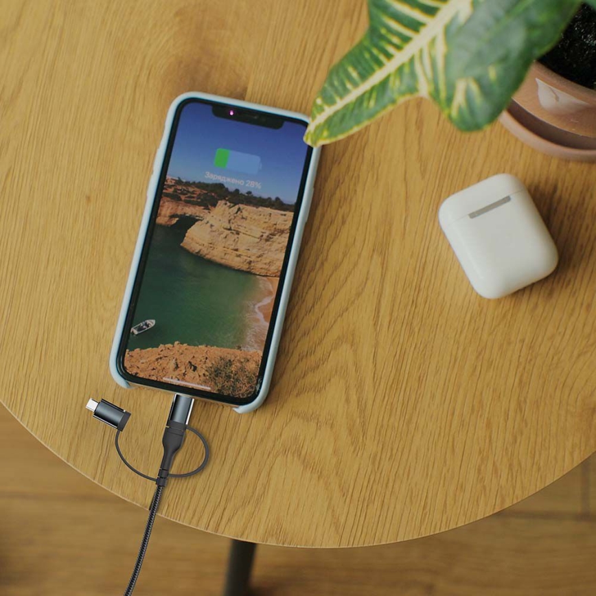 USB-kabel USB-A/ USB Lightning  / MicroUSB / USB-C Power Delivery 60W 1,2m svart