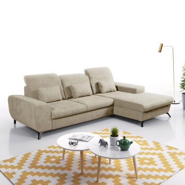 Utdragbar L-formad hörnsoffa ALTA, klädd, med förvaringsutrymme, höger, beige