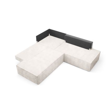Utdragbar L-formad hörnsoffa TERAMO (höger), beige, med förvaringsutrymme