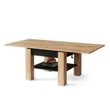Utdragbart soffbord/matbord med lyftskiva CALEB ek craft/svart