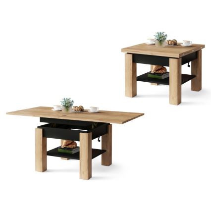 Utdragbart soffbord/matbord med lyftskiva CALEB ek craft/svart