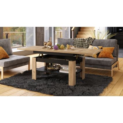 Utdragbart soffbord/matbord med lyftbar bordsskiva ROY ek craft/svart