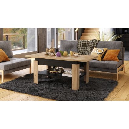 Utdragbart soffbord/matbord med lyftbar bordsskiva ROY ek craft/svart