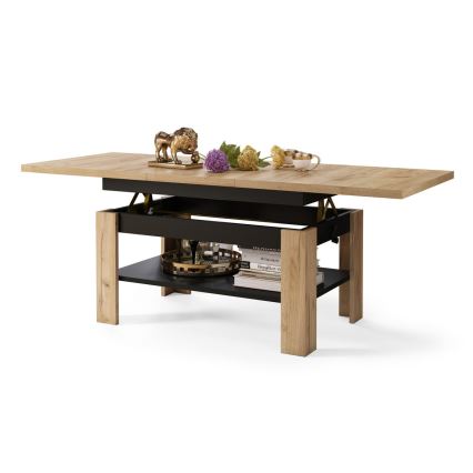 Utdragbart soffbord/matbord med lyftbar bordsskiva ROY ek craft/svart