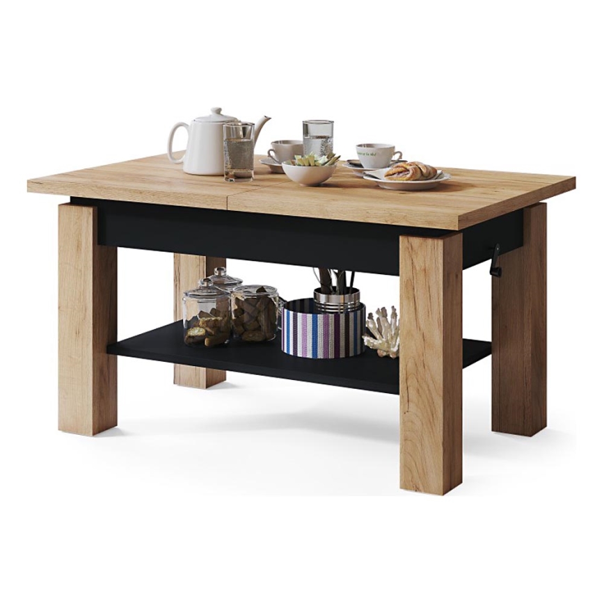 Utdragbart soffbord/matbord med hylla ADONIS ek craft/svart