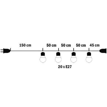 Utomhus dekorkedja MIMOSA 20xE27/1,3W/230V IP44 10m