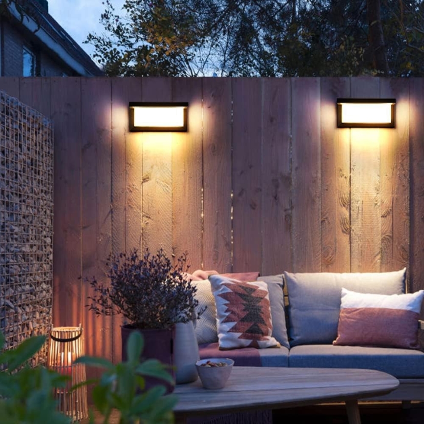 LED vägglampa för utomhusbruk med glödlampa med skymningssensor NEELY 1xE27/9W/230V IP54 svart