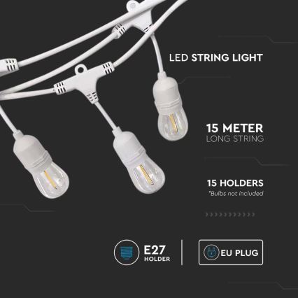 Utomhus řetěz STRING 15xE27/40W/230V 15m IP65