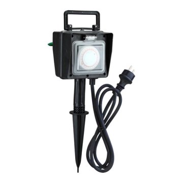 Utomhus stolpe med uttag IP44 + time Strömbrytare, gummikabel 1,5 m