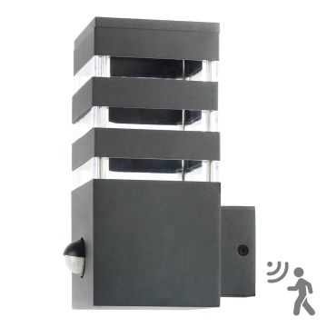 Utomhus vägglampa med sensor TEKSAS 1xE27/12W/230V IP44 antracit