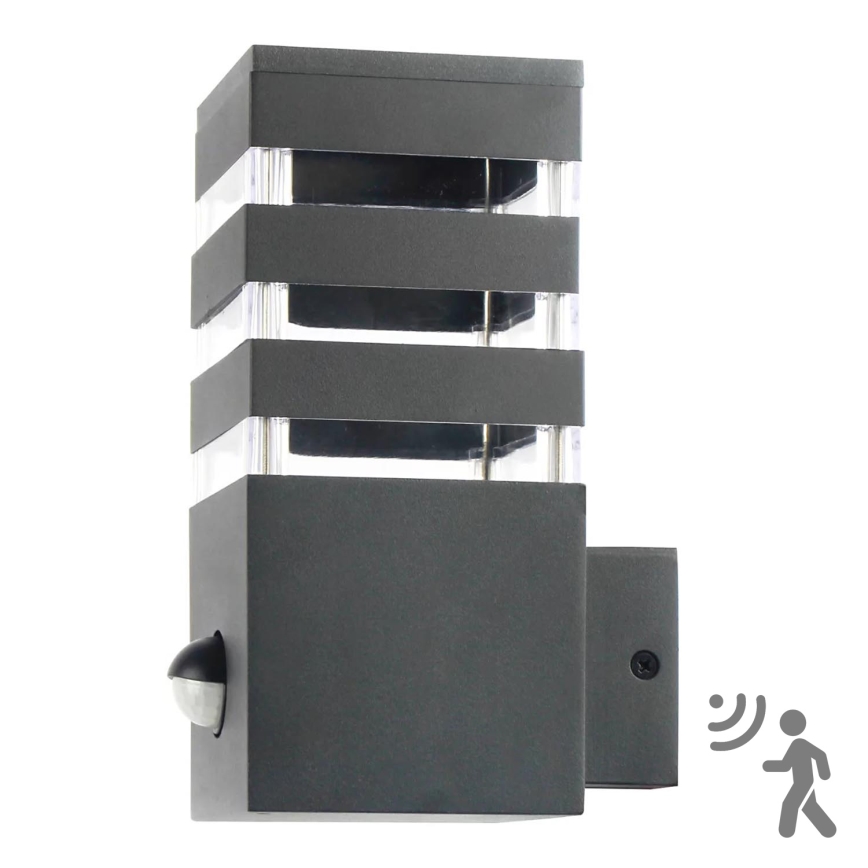 Utomhus vägglampa med sensor TEKSAS 1xE27/12W/230V IP44 antracit