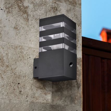 Utomhus vägglampa med sensor TEKSAS 1xE27/12W/230V IP44 antracit