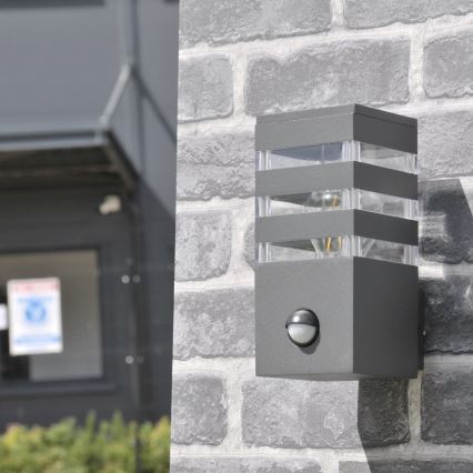 Utomhus vägglampa med sensor TEKSAS 1xE27/12W/230V IP44 antracit