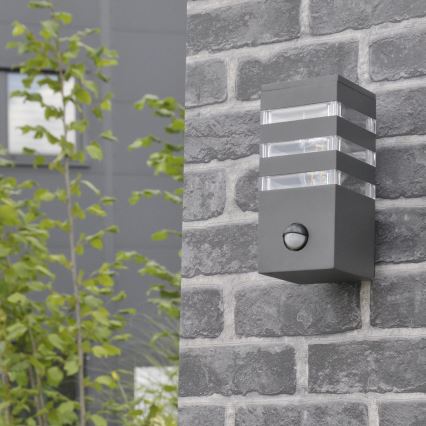 Utomhus vägglampa med sensor TEKSAS 1xE27/12W/230V IP44 antracit