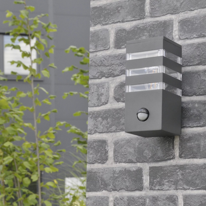 Utomhus vägglampa med sensor TEKSAS 1xE27/12W/230V IP44 antracit