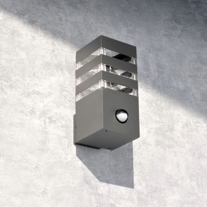 Utomhus vägglampa med sensor TEKSAS 1xE27/12W/230V IP44 antracit
