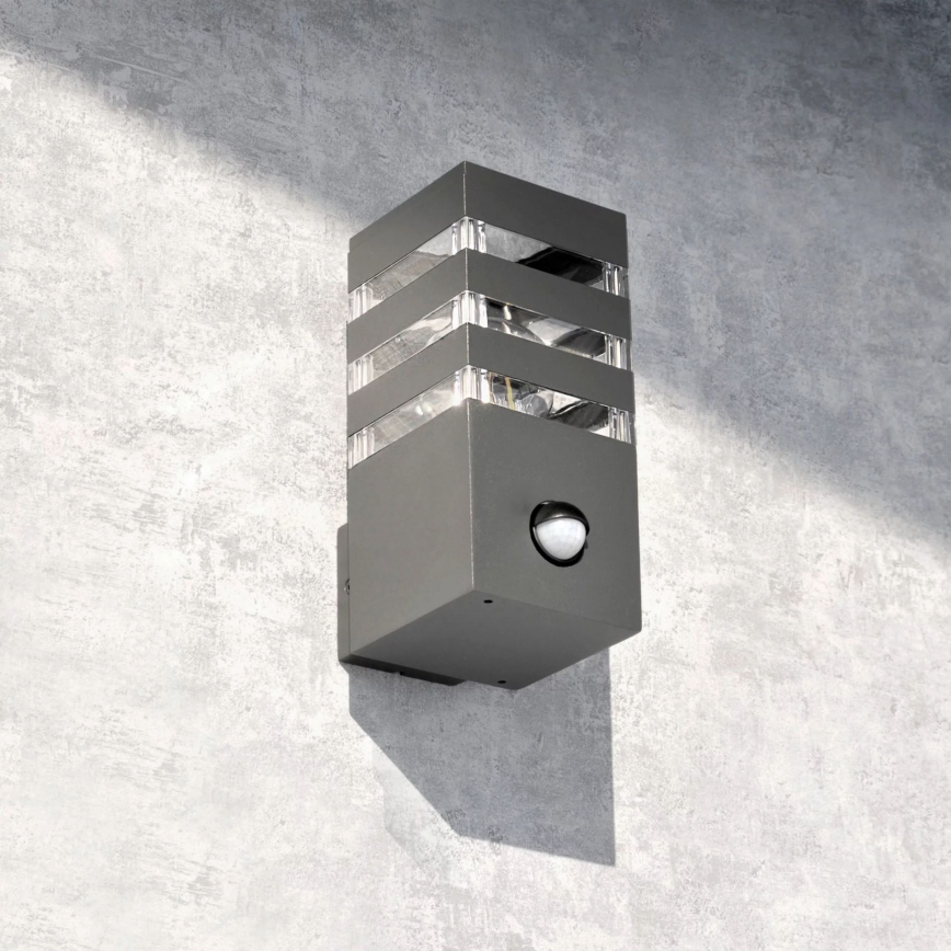 Utomhus vägglampa med sensor TEKSAS 1xE27/12W/230V IP44 antracit