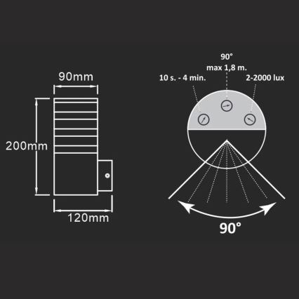 Utomhus vägglampa med sensor TEKSAS 1xE27/12W/230V IP44 antracit