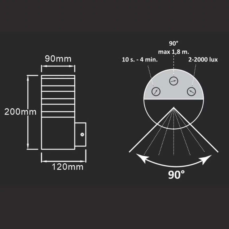 Utomhus vägglampa med sensor TEKSAS 1xE27/12W/230V IP44 antracit