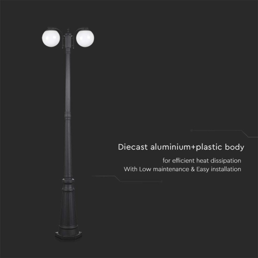 Utomhuslampa 2xE27/60W/230V IP44 199 cm svart
