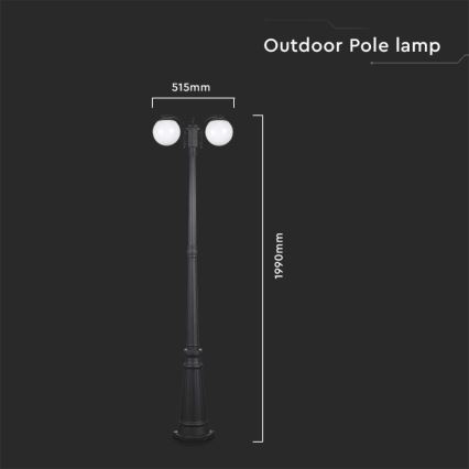 Utomhuslampa 2xE27/60W/230V IP44 199 cm svart