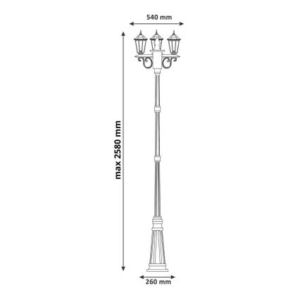 Utomhuslampa 3xE27/20W/230V IP43 2,58 m svart