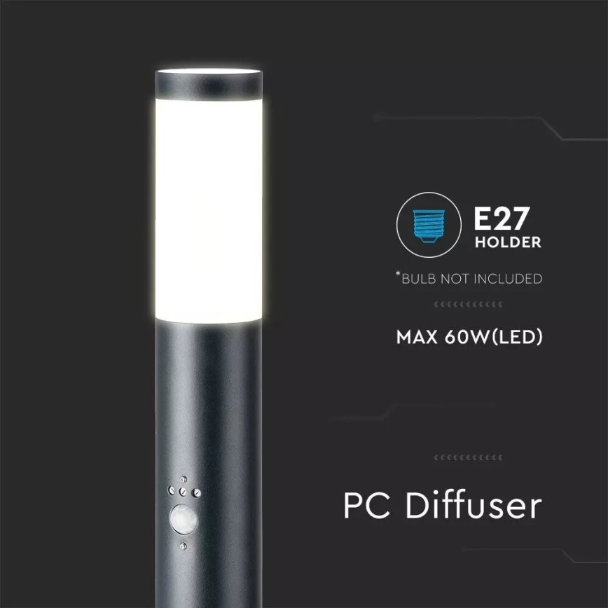 Utomhuslampa med sensor 1xE27/60W/230V IP44 110cm grå