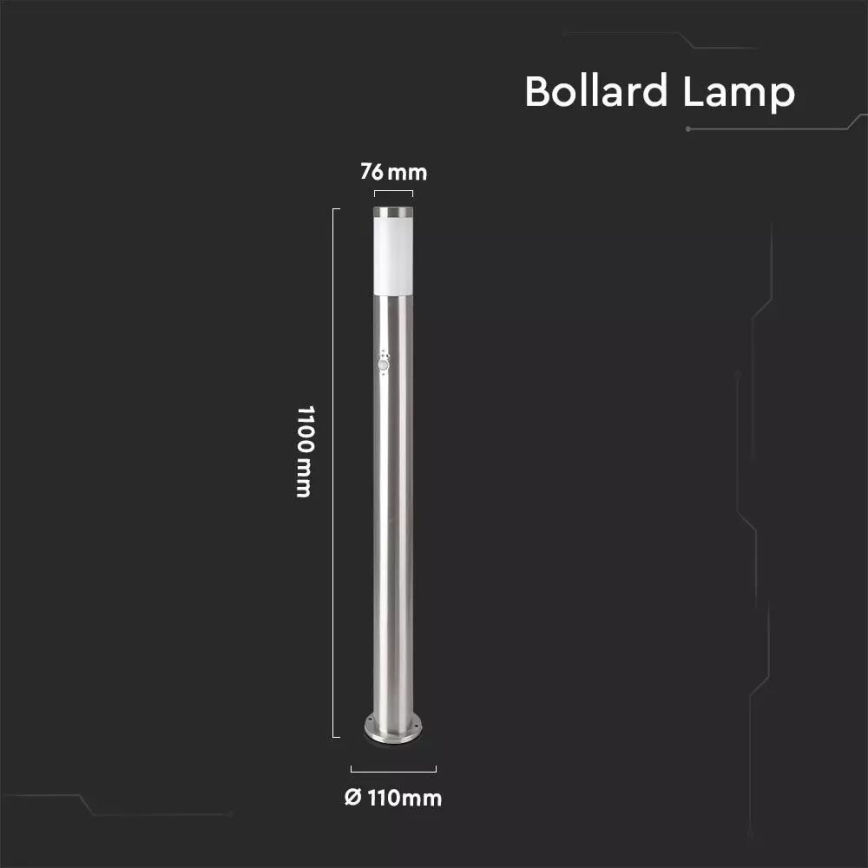 Utomhuslampa med sensor 1xE27/60W/230V IP44 110cm matt krom