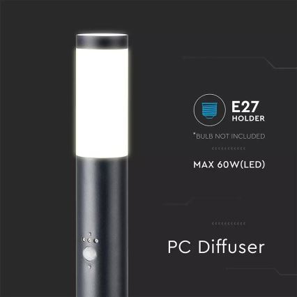 Utomhuslampa med sensor 1xE27/60W/230V IP44 110cm svart